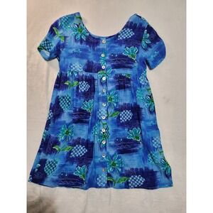 Big Hed Designs Babydoll Dress Women XS Blue Floral Button Front  Boho
